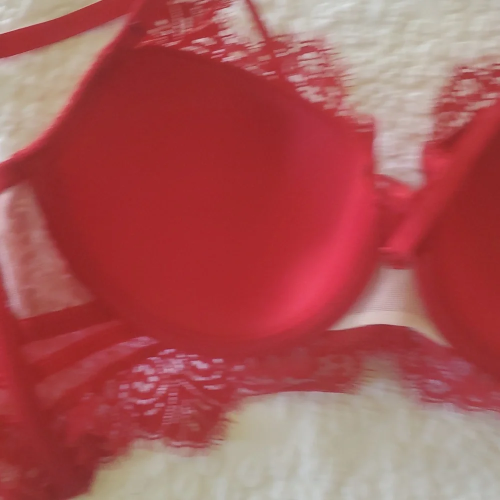 HUNKEMOLLER MARILEE PADDED UNDERWIRED LONGLINE BRA IN RED/SZ;34C